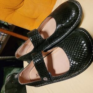 Alegria Black Snake Print Mary Jane Flats